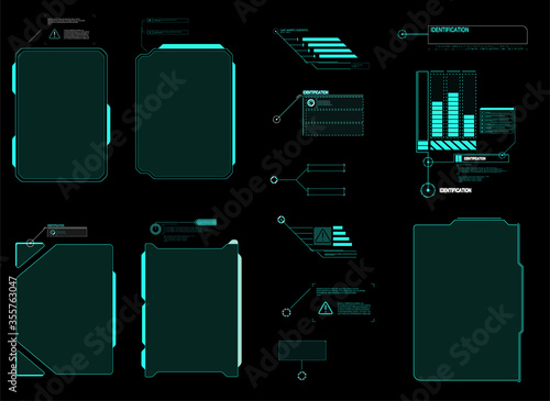 Futuristic Vector HUD Interface Screen Design. Digital callouts titles. HUD UI GUI futuristic user interface elements set. High tech screen for video game. Sci-fi concept design transparent Background