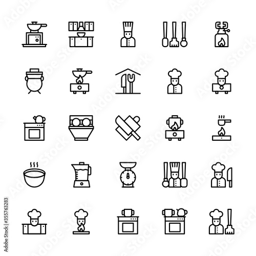 Set of kitchen, kitchen home cook outline style icon - vector