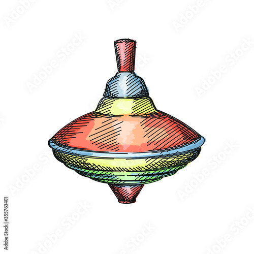 Watercolor colorful Hand-drawn sketch of a spinning top on a white background. Toys for small children. Educational toys for toddlers.	
