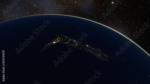 realistic night New Zealand from space 3d render