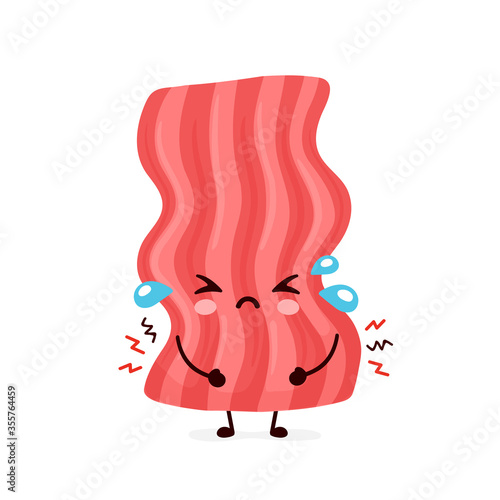 Cute sad funny bacon. Vector cartoon character