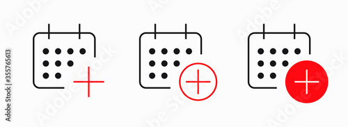 Сalendar with plus line vector minimalistic icon. Date symbol. Appointment day icon for web design. Modern flat organizer icon for app design. Business meeting sign minimal flat linear icons
