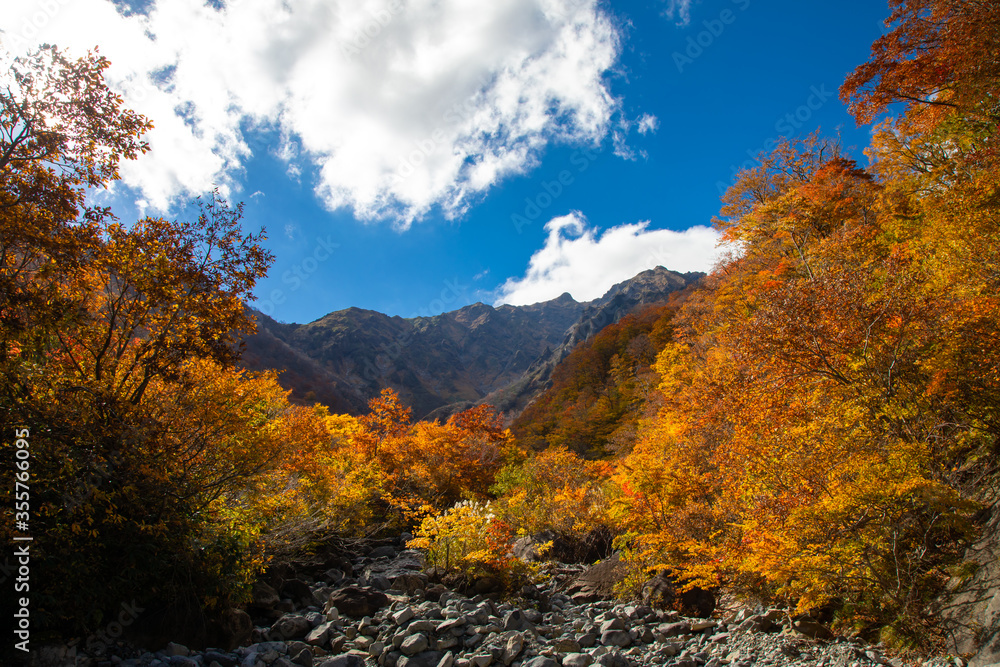 谷川岳（日本）と紅葉と青空