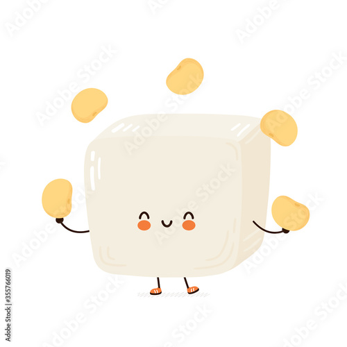 Cute happy funny tofu juggle soy beans