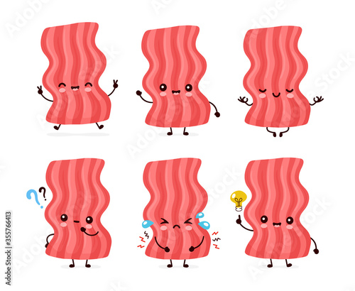 Cute happy funny bacon set collection