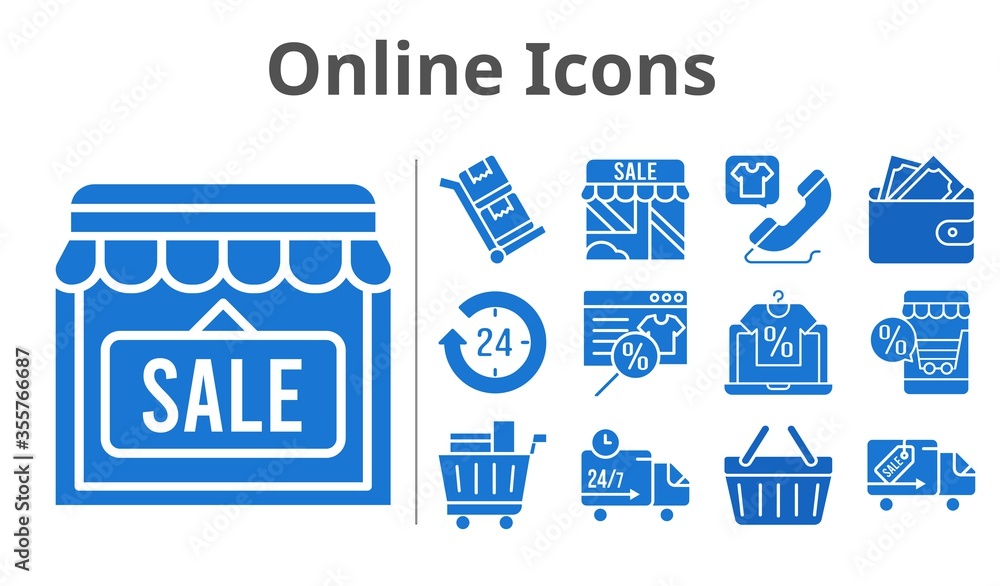online icons set. included online shop, 24-hours, shop, wallet, shopping cart, phone call, shopping-basket, delivery truck, trolley icons. filled styles. online icons set. included online shop, 24-hours, shop, wallet, shopping cart, phone call, shopping-basket, delivery truck, trolley icons. filled styles.