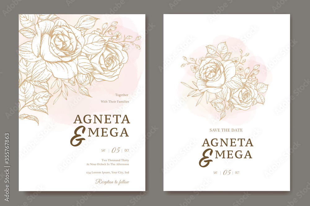 Elegant wedding card with beautiful floral and leaves template Elegant wedding card with beautiful floral and leaves template