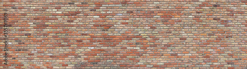  Old mixed red, brown,white bricks wall panorama 
