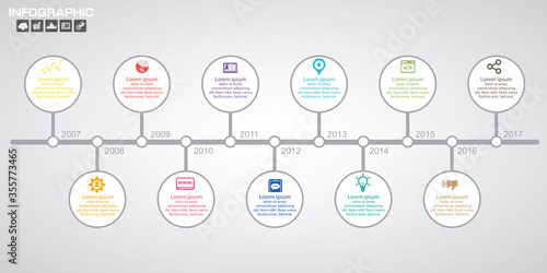 Timeline infographics design template with 12 options, process diagram, vector eps10 illustration