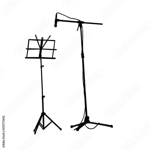 a microphone and music stand, silhouette vector