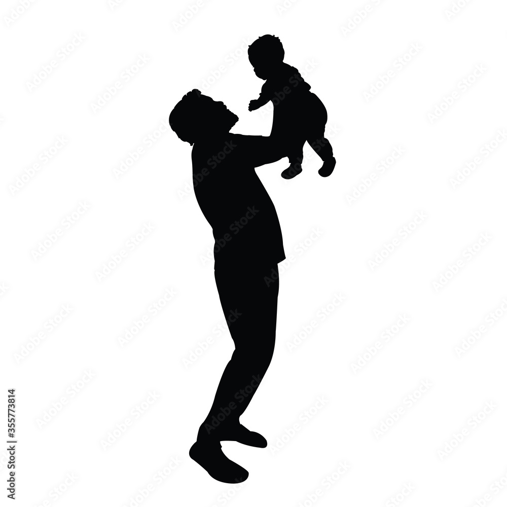 man and baby together silhouette vector