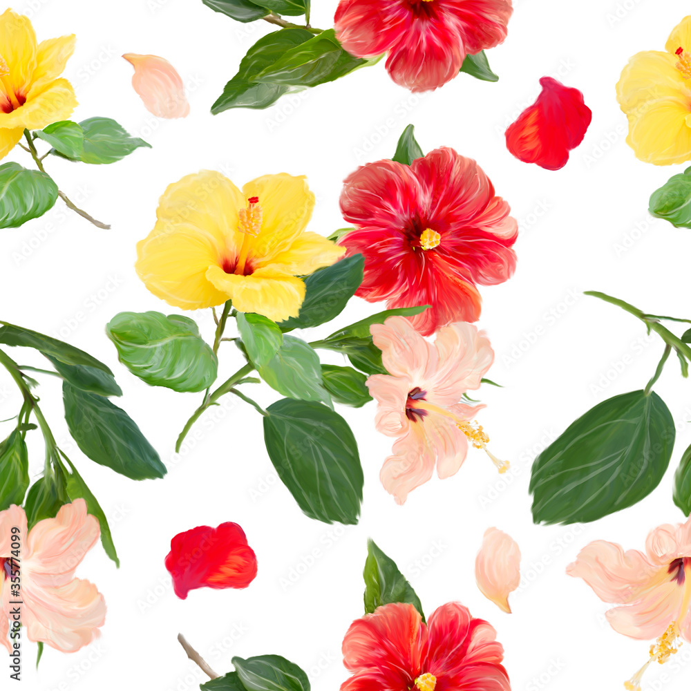 Hibiscus flowers Seamless Background. Floral Pattern Hibiscus flowers Seamless Background. Floral Pattern