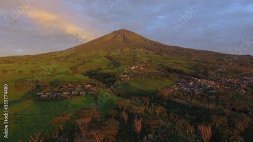 Aerial view beatiful dempo Mountain in morning with golden hour photo