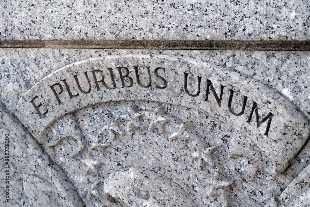Words E Pluribus Unum on the World War II Memorial, Washington, D.C. Words E Pluribus Unum on the World War II Memorial, Washington, D.C.