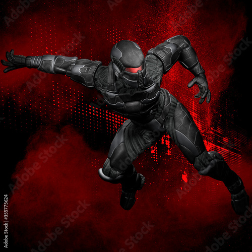3D  superhero fantasy soldier with graphics