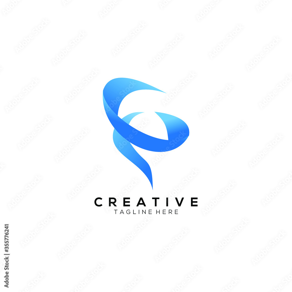 creative modern Letter G and tornado icon gradient blue darker and lighter color logo design template