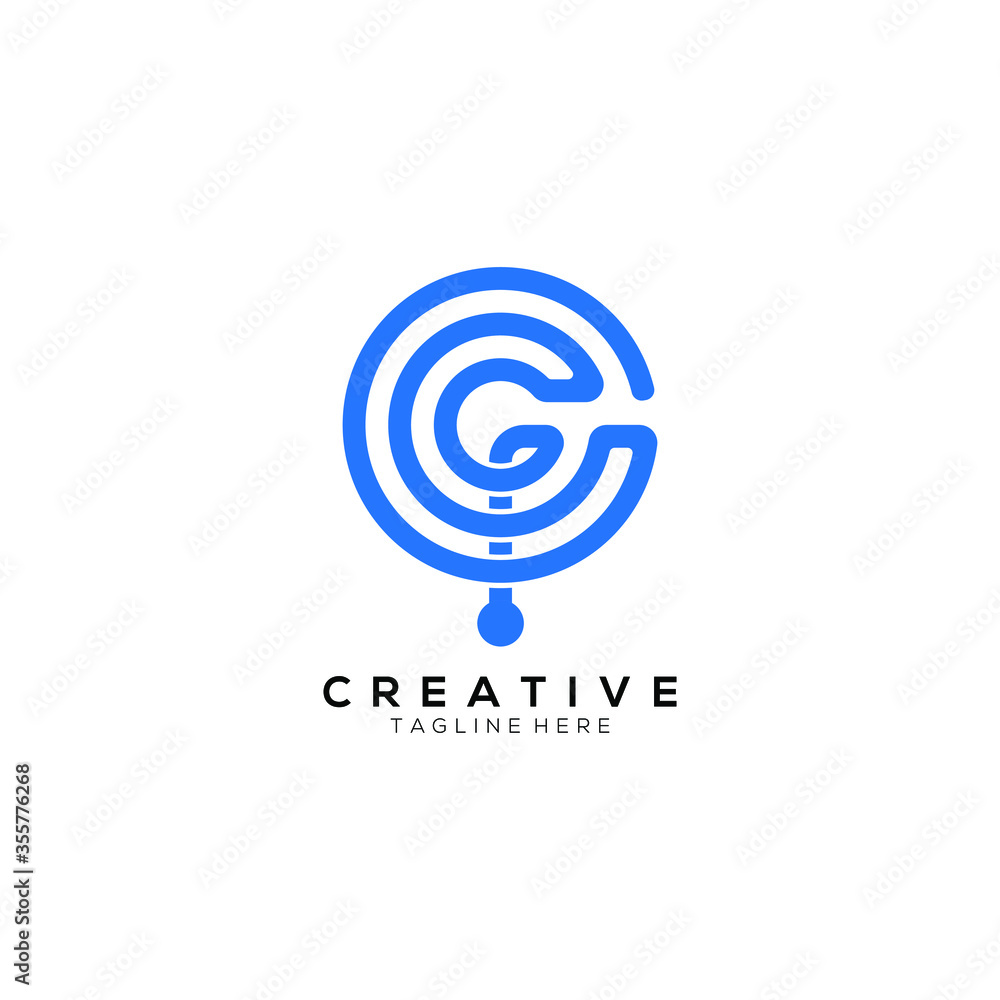 creative modern Letter G and spiral icon gradient blue darker and lighter color logo design template creative modern Letter G and spiral icon gradient blue darker and lighter color logo design template