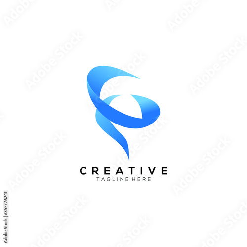 creative modern Letter G and tornado icon gradient blue darker and lighter color logo design template