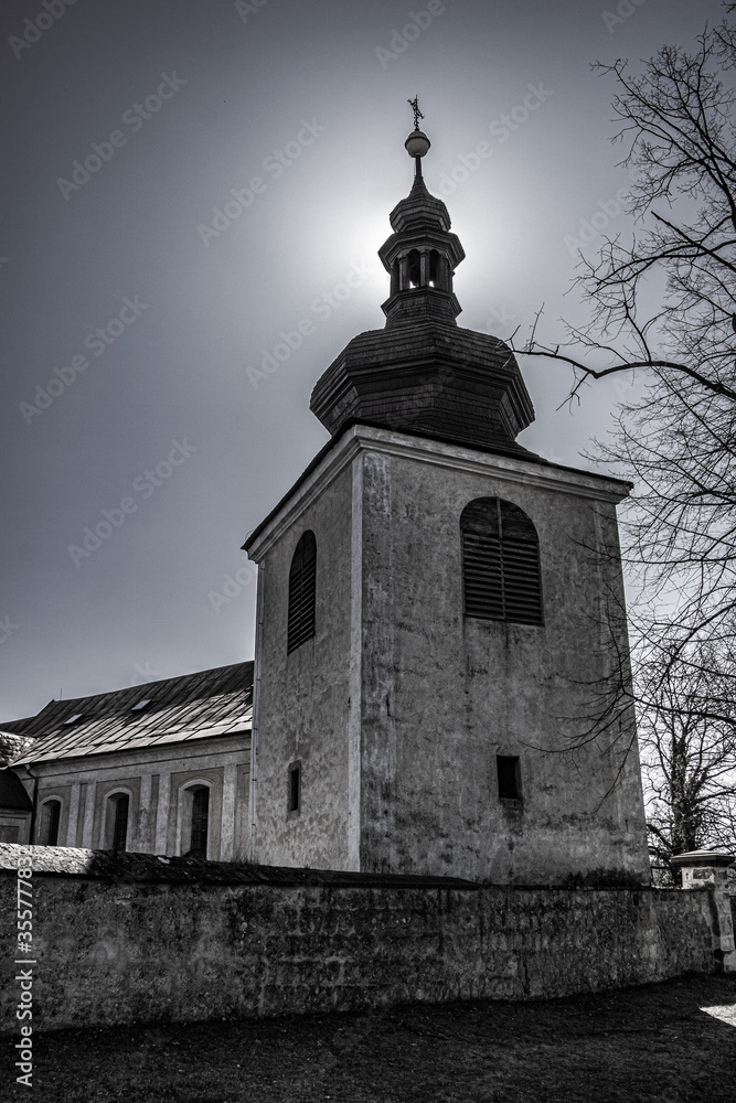 
small village church in an abandoned place