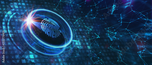 Fingerprint scan provides security. Business, technology, internet and networking concept.