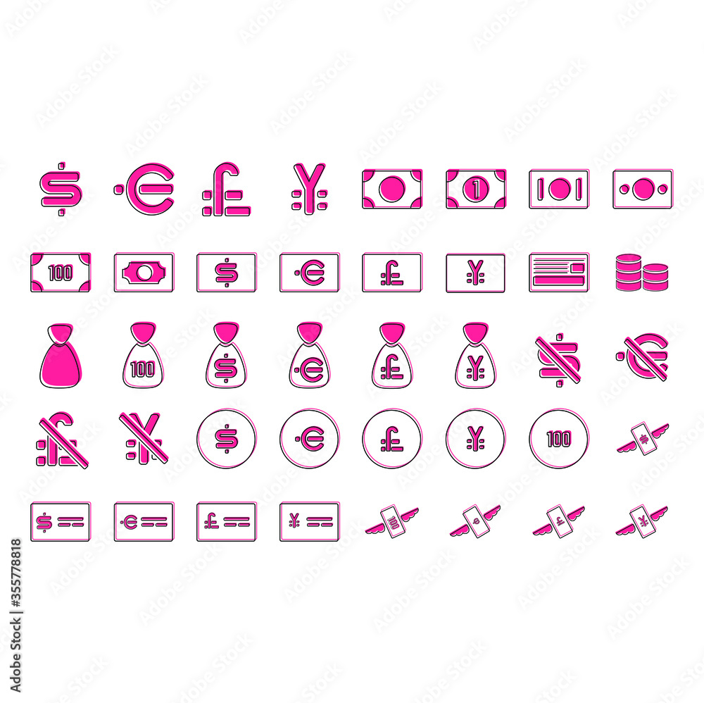 pink money and currency icons pink money and currency icons
