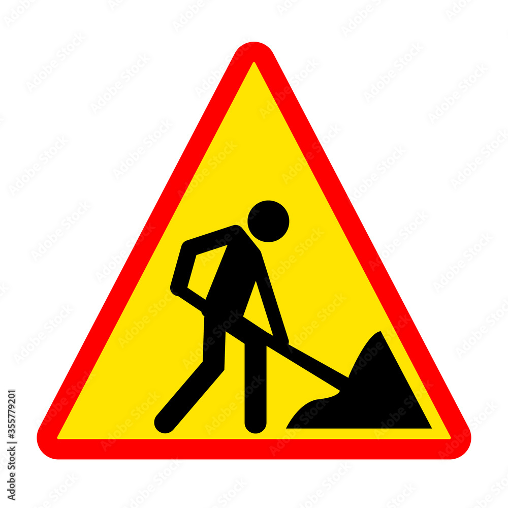 road works sign. person is digging icon. a man digging ground symbol. under construction sign. road works sign. person is digging icon. a man digging ground symbol. under construction sign.