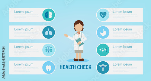 Health check infographic with medical icons flat design vector illustration