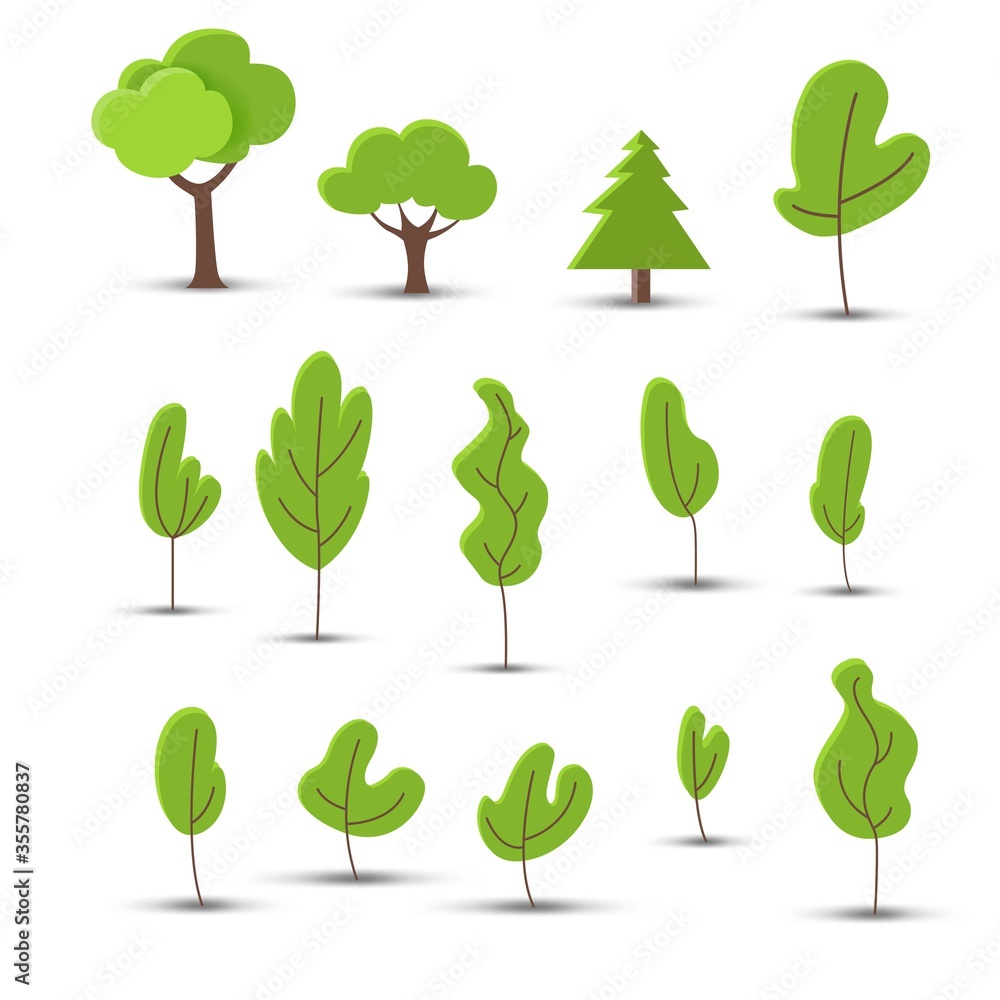 Collection green trees. Isolated on white. Vector illustration EPS10. 