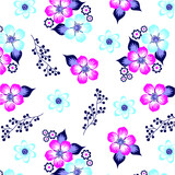 Flowers pattern with leaves blue and pink floral print