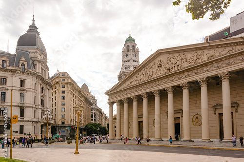 Historical buildings of the Buenos Aires City. Cathedral with columns and other old buildings. Urban Cityscape. South America.