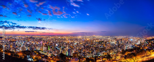 Panoramic Night Cityscape View During Colorful Sunset From Water Tank Lookout in Belo Horizonte, Minas Gerais State, Brazil photo