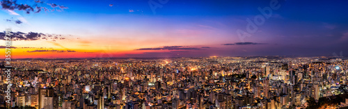 Panoramic Night Cityscape View During Dusk Sunset From Water Tank Lookout in Belo Horizonte, Minas Gerais State, Brazil