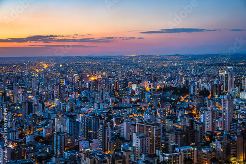 Panoramic Cityscape View During Colorful Sunset From Water Tank Lookout in Belo Horizonte, Minas Gerais State, Brazil © Antonio Salaverry