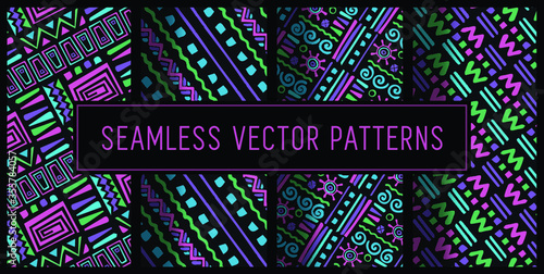 Seamless 90s Surf Pattern Set