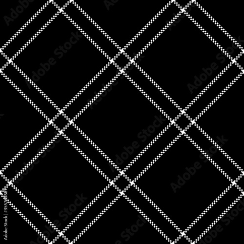 Black white plaid pattern. Seamless pixel tartan check plaid for dress  skirt  or other modern textile or packaging design. Diagonal geometric texture.