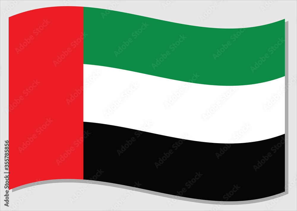 Waving flag of UAE vector graphic. Waving Emirati flag illustration. UAE country flag wavin in the wind is a symbol of freedom and independence. Waving flag of UAE vector graphic. Waving Emirati flag illustration. UAE country flag wavin in the wind is a symbol of freedom and independence.