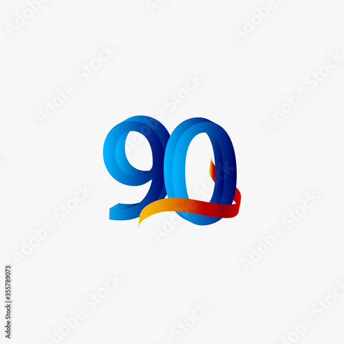 90 Years Anniversary Celebration Number Blue Vector Template Design Illustration