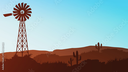 State of Nevada, Mojave Desert vector landscape.