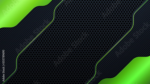 Abstract dark gray banner on black circle mesh with green light design modern futuristic technology background vector illustration.