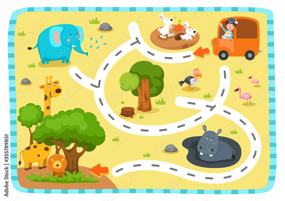 Fototapeta premium Educational maze game for children Illustration