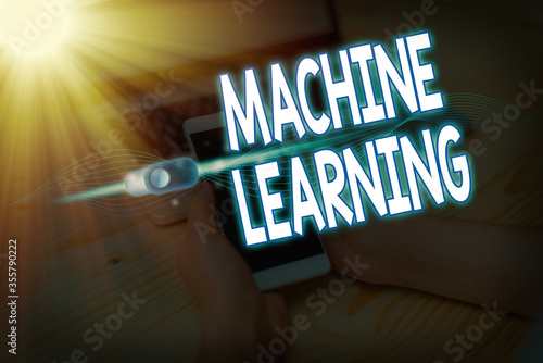 Text sign showing Machine Learning. Business photo showcasing the concept that a computer can learn new data itself photo