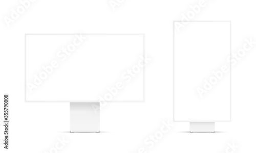 Clay desktop PC mockups - front view. Vector illustration