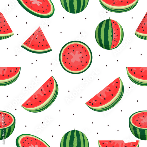 Seamless background with watermelon slices. Vector illustration.