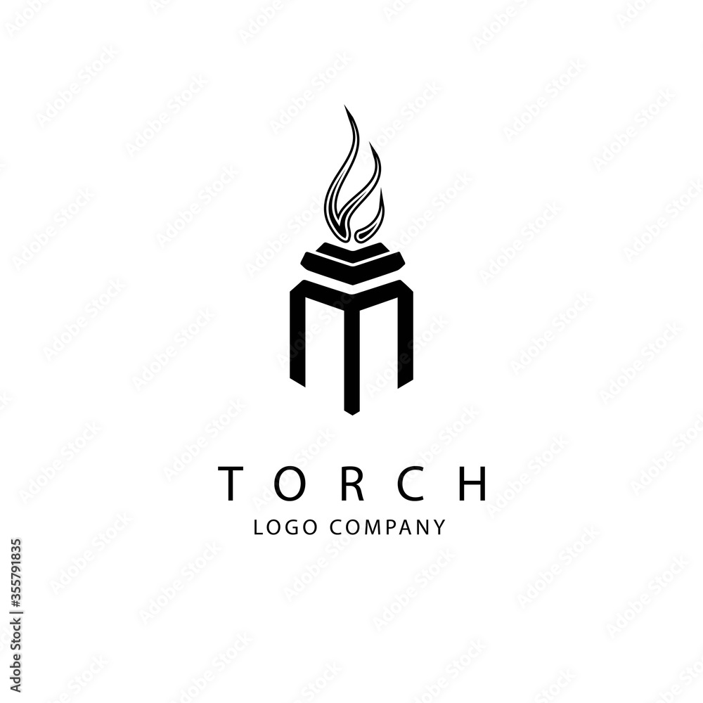 Torch Fire Flame with Pillar column logo design Torch Fire Flame with Pillar column logo design