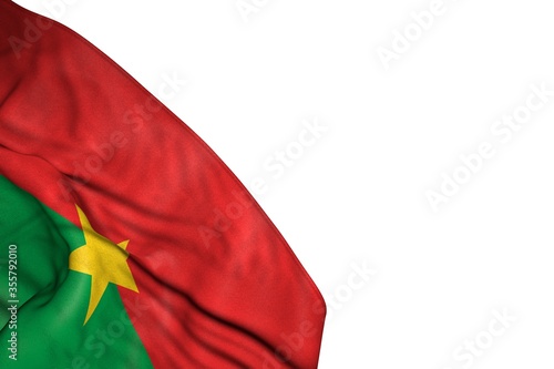 pretty Burkina Faso flag with large folds lying flat in bottom left corner isolated on white - any celebration flag 3d illustration.. photo