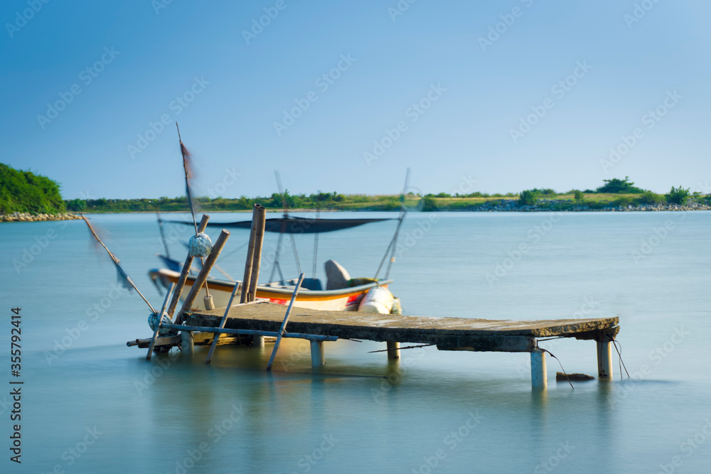 Beautiful scenery at a fisherman boat park at a village in Kelantan, Malaysia