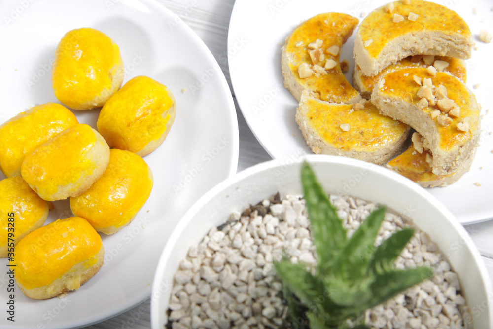 Nastar and peanut cookies, sweet snack that famous in Indonesia, especially when celebrate eid fitr mubarak Nastar and peanut cookies, sweet snack that famous in Indonesia, especially when celebrate eid fitr mubarak