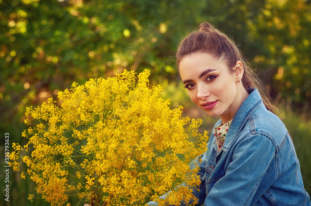 Close-up portrait of a young beautiful woman, against the background of summer nature. Close-up portrait of a young beautiful woman, against the background of summer nature.