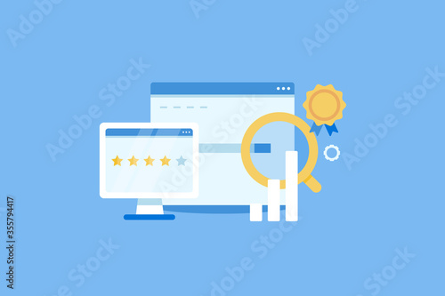 Search engine optimization result, seo ranking development, seo rank and data monitoring concept. Seo success strategy. Flat design web banner template.