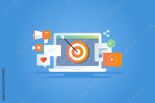Target marketing, online audience targeting with digital media, customer outreach with programmatic re-targeting campaign. Digital advertising and technology concept.